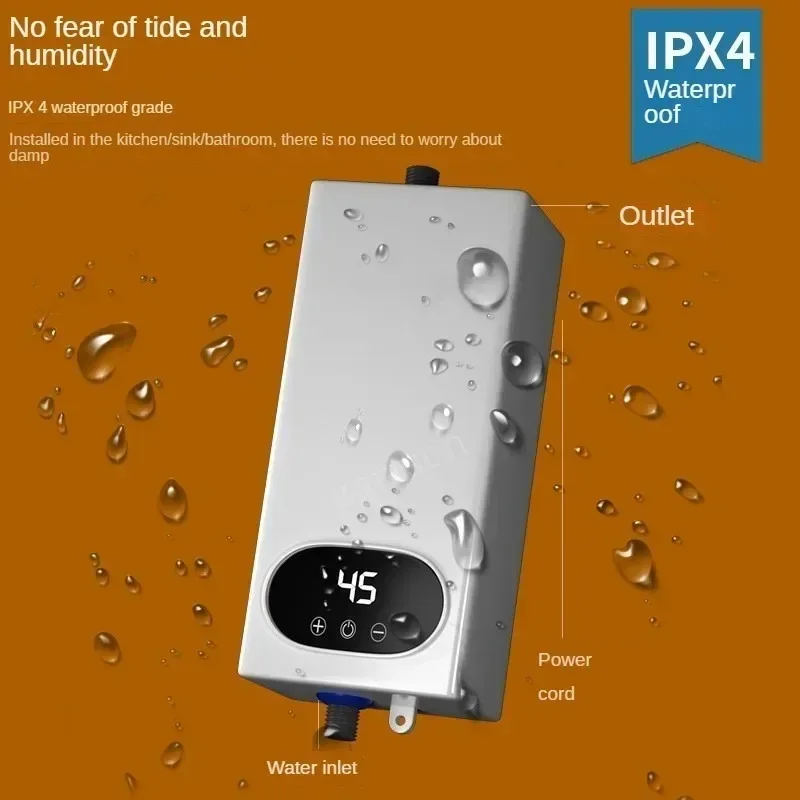 4500W Electric Water Heater Mini Tankless Instantaneous Water Heater Kitchen Bathroom Shower Water Fast Heating