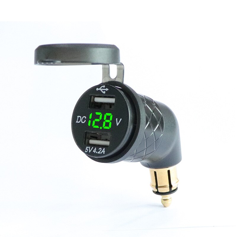 Aluminum Alloy European Motorcycle 5V 4.2A USB Charger DIN Socket Voltmeter for Triumph Tiger Explorer Ducati BMW Motorcycle: Green Light