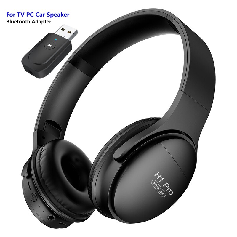 Foldbart tv bluetooth trådløs hovedtelefon med mikrofon stereo gaming headset gamer piger musik hjelme til pc tablet telefon  ps4: Sort