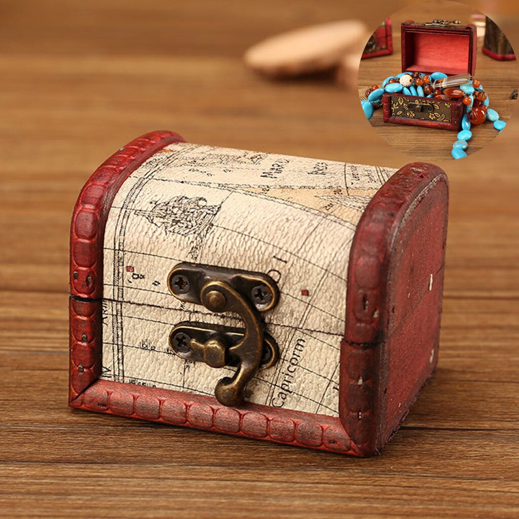 Sieraden Doos Vintage Houten Handgemaakte Doos Met Mini Metalen Slot Voor Opslaan Sieraden Schat Parel Cosmetische Box