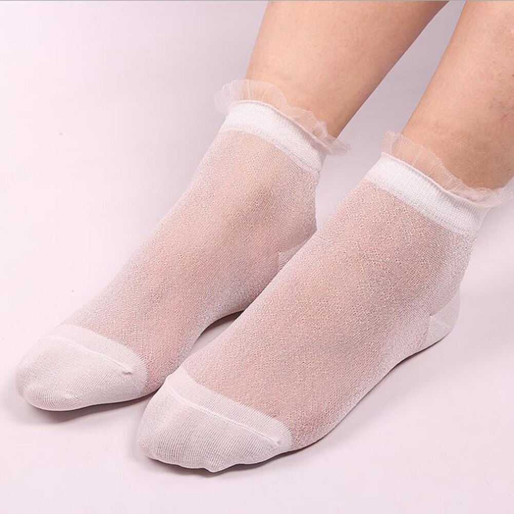 Glitter Ankles Socks Women Socks Spring Summer Shiny Hosiery Thin Casual Girls Sexy Foot Socks Crystal Lace Boat Socks: white