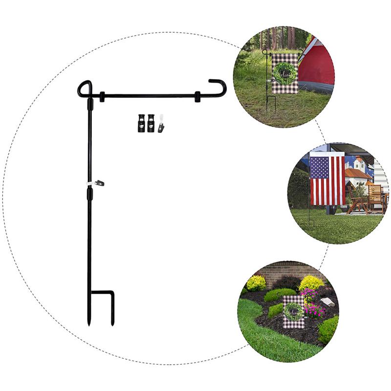 1pc Garden Iron Flag Pole Outdoor Yard Flags Stand Flag Banner Holder Garden Flag Black Wrought Iron Courtyard Garden Flagpole