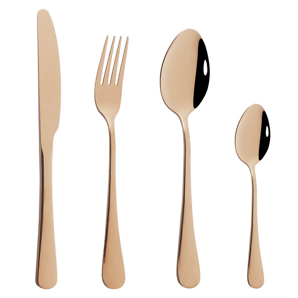 Couverts de cuisine en or blanc, 4 pièces, argenterie, service de table en acier inoxydable, service de table, couteau, fourchette, cuillère: Rose