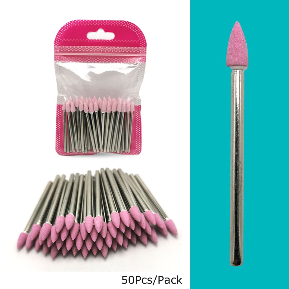 Hytoos 50 stk korund søm bor 3/32 &quot; roterende keramiske sten burr manicure cutters bore tilbehør neglebånd negle møller værktøj: Sj -210-7(50d)