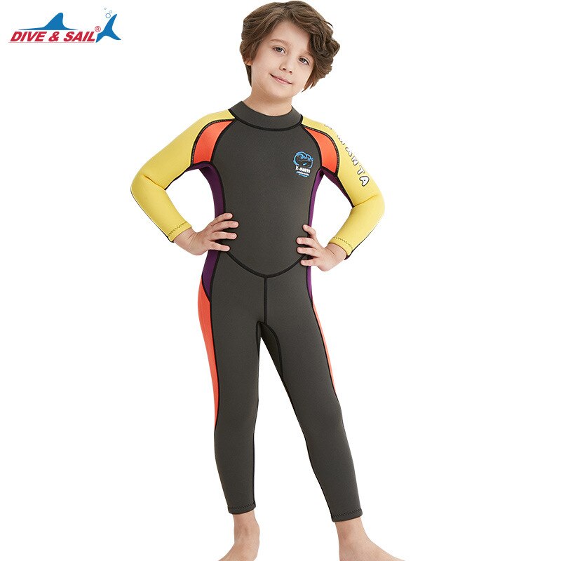 2.5MM Neoprene Kids Diving Suit Warm One-Piece Long Sleeve Wetsuit Boys UV Protection Swimwear Snorkeling Surfing Scuba Wet Suit