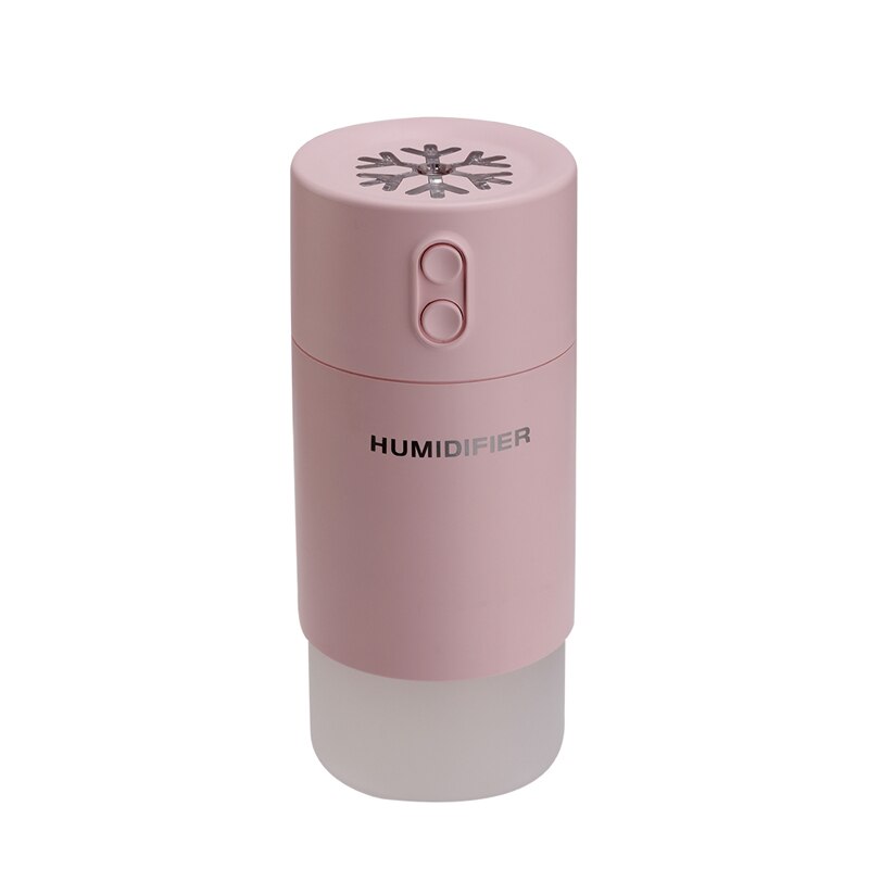 3 in 1 Snowflake Humidifier Mini Ultrasonic Car Fogger Led Night Light USB Fan Essential Oil Aroma Diffuser Air freshener: Pink
