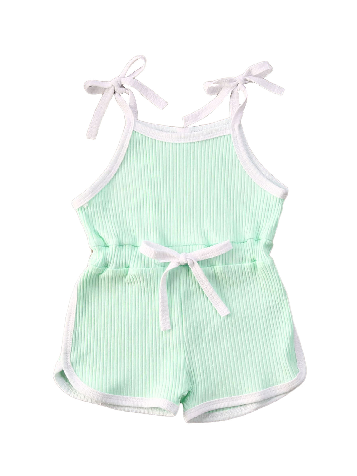 Summer Infant Baby Girls 12M-6T Rompers Overalls Solid Sleeveless Belt Jumpsuits Lovely Clothes 4 Colors: Green / 18M