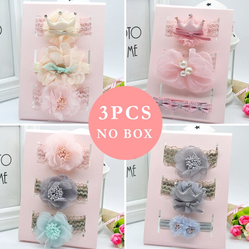 3Pcs/Set Cute Bownot Baby Headband Flower Baby Girl Elastic Hair Bands Crown Headwear Props Baby Girl Accessories