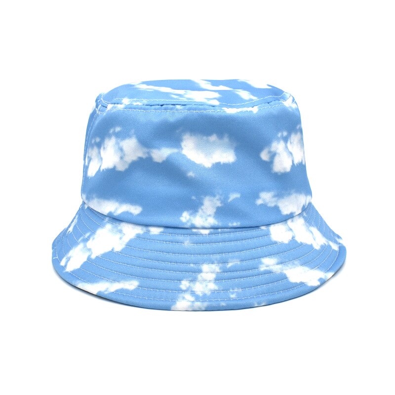 Zomer Print Emmer Hoed Blauwe Hemel Wolken Vlam Visser Hoed Voor Vrouwen Mannen Panama Hoed Bob Outdoor Reizen Strand zon Cap: C