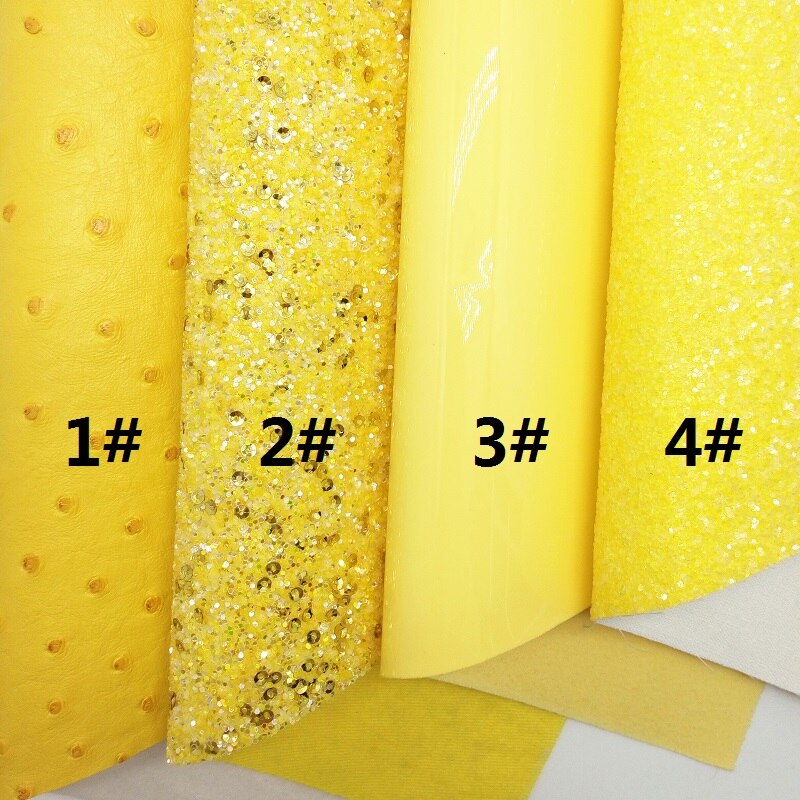 Gul chunky glitter lærred , 8 " x11 " glitter lagner, struds imiteret læder lagen, hår sløjfe og øreringe stof  xm021