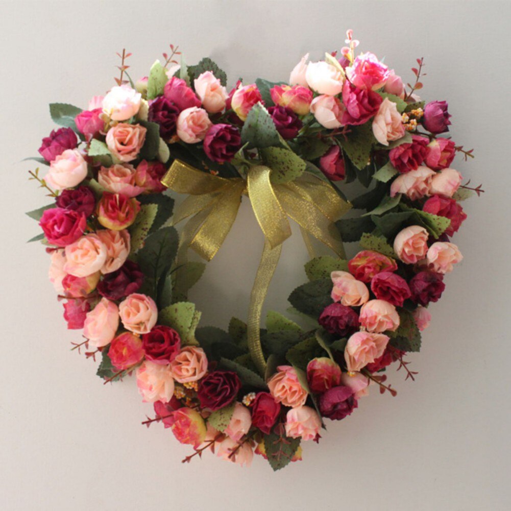 Artificial Silk Wreath Heart Shape Wall Decorative Flower Door Wreath For Proposal Wedding Valentines Day Hanging Garlands: B
