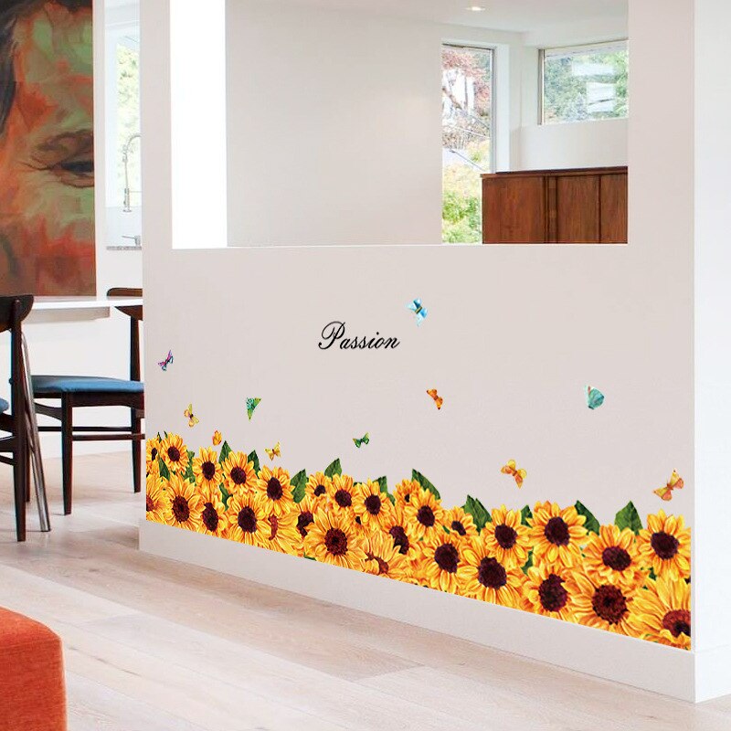 Pegatinas de pared de base de girasol para cocina y dormitorio, calcomanías de vinilo de PVC de 137x36cm, para decoración del hogar