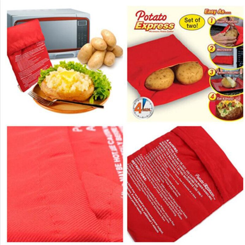 1 stk rød vaskbar kogepose mikrobølgeovn bagning kartoffelpose rislomme madlavningsværktøj let at tilberede køkkenudstyr bageværktøj