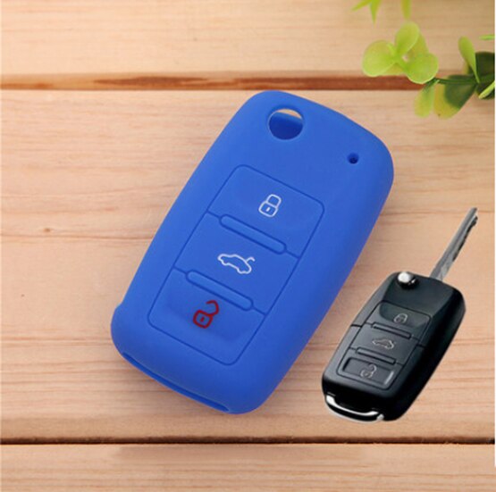 Tillbehör passar skoda fabia octavia superb seat leon ibiza altea alhambra silikonnyckel fjärrhållare fodral fob 3 knapp: Mörkblå
