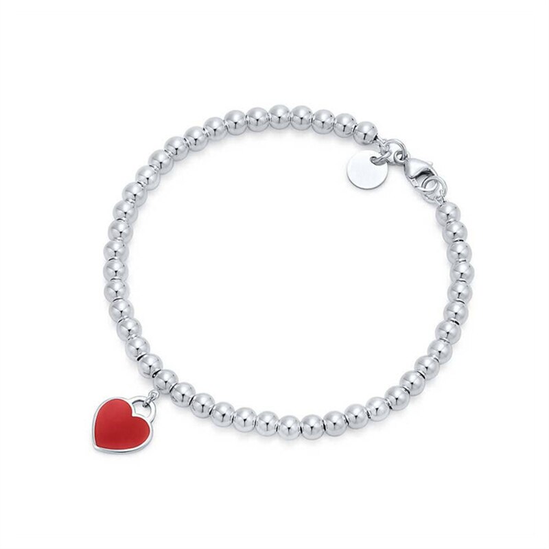 Braccialetto originale 100% S925 ciondolo a forma di cuore in argento Sterling gioielli moda classica per regalo di festa fidanzata: TIFFB0803 / 19 centimetri