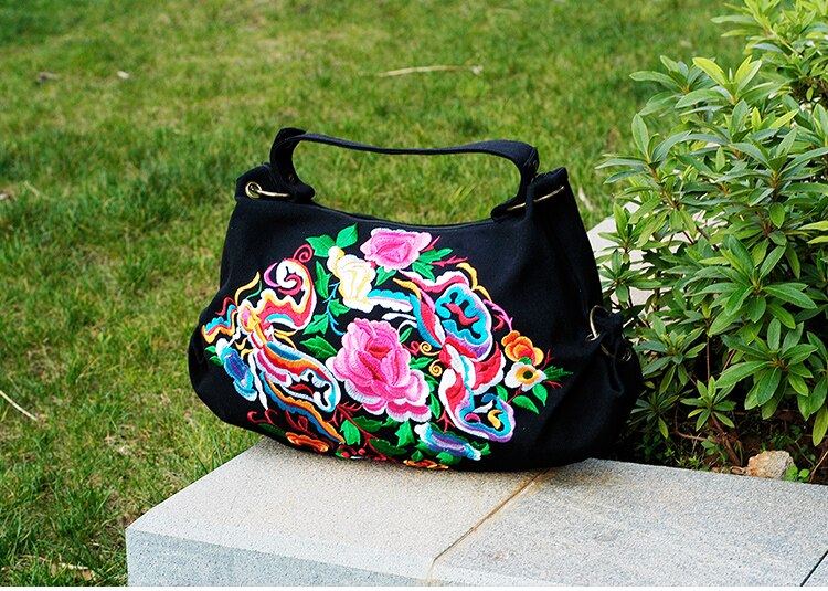 Bestickte damen-einkaufstasche, Blumen- bestickt, vielseitig verwendbar, schulter- und umhängetasche, lässiger boho-stil