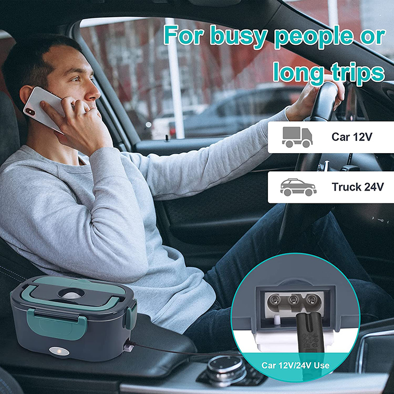 220V 110V 12V 24V Dual Use Home Car Electric Heating Lunch Box Leakproof Portable Food Warmer Heated Container Stainless Steel