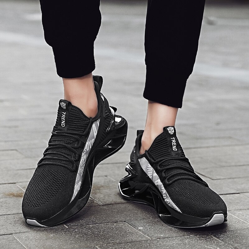 Løbesko til mænd blade stødsikre snøresportssko behagelige jogging sneakers dæmpende sneakers
