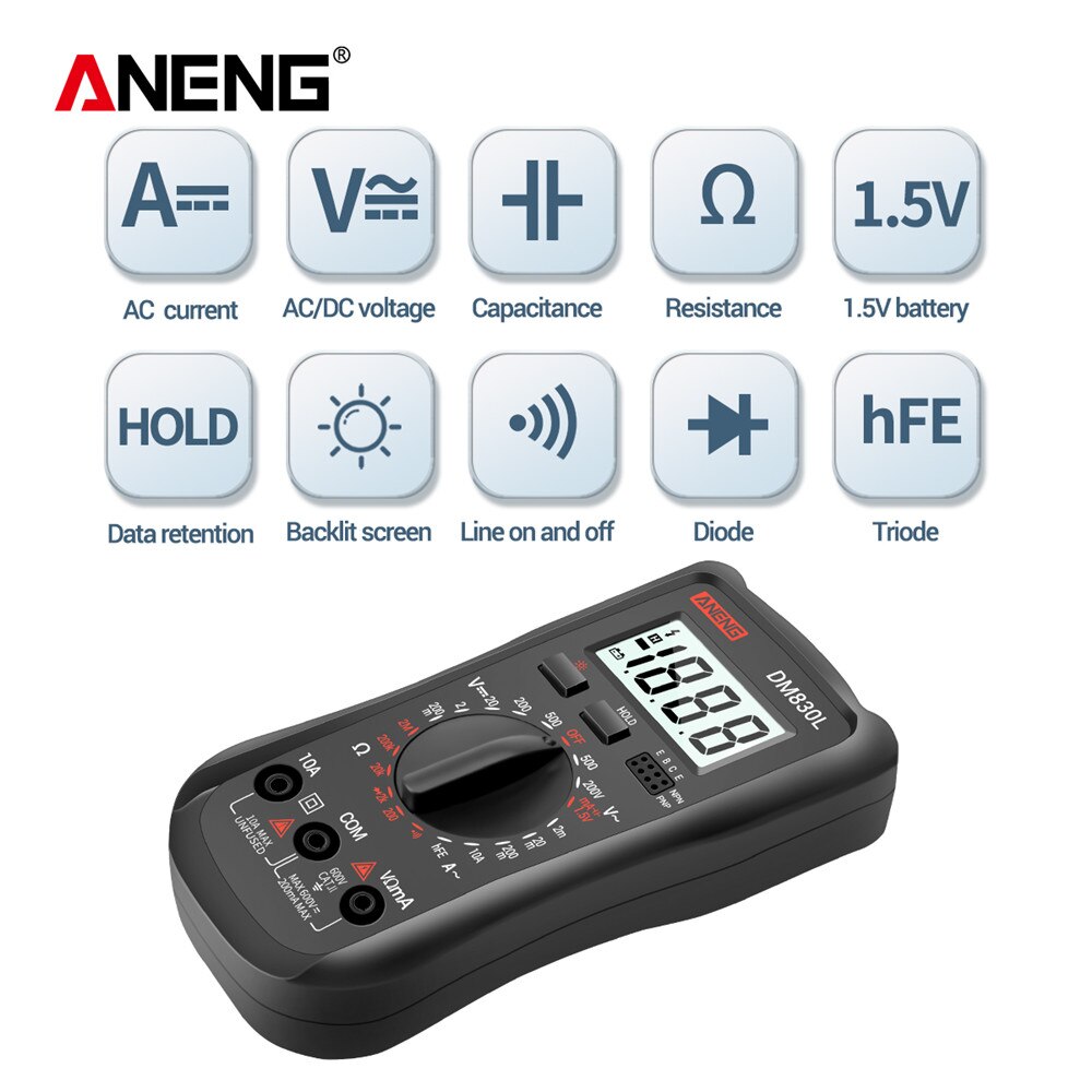 ANENG DM830L Digital Multimeter Meter Testers 1999 Count Electrical Transistor Capacitance DC/AC Multimetro With LCD Backlight