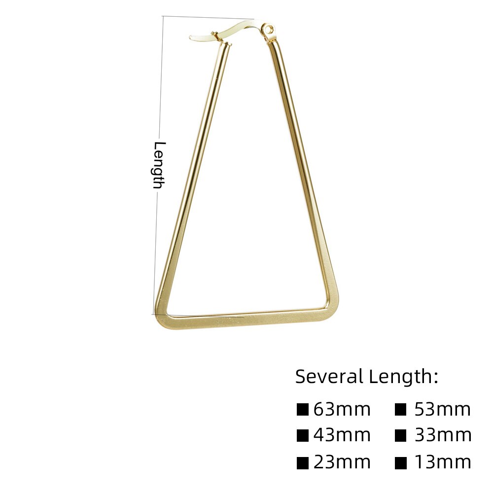 13/23/33/43/53/63mm triângulo de aço inoxidável grandes/pequenos brincos de argola para presentes femininos meninas hiphop piercing pendurado earings