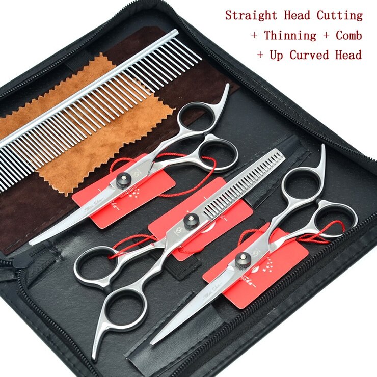 6.0" Japan Steel Dog Grooming Scissors Pet Straight Cutting Shears Thinning Clipper Cat Curved Scissor with Comb Forceps HB0023: HB0023 with Case