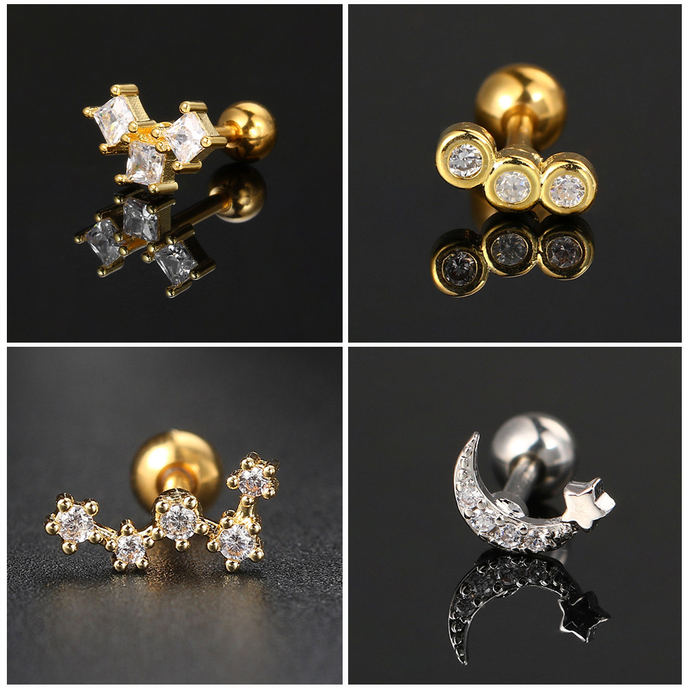 1PC Helix Piercing Earring For Women Flower Star Cartilage Ear Piercing Tragus Hoop Earring Stainless Steel Crystal Jewelry