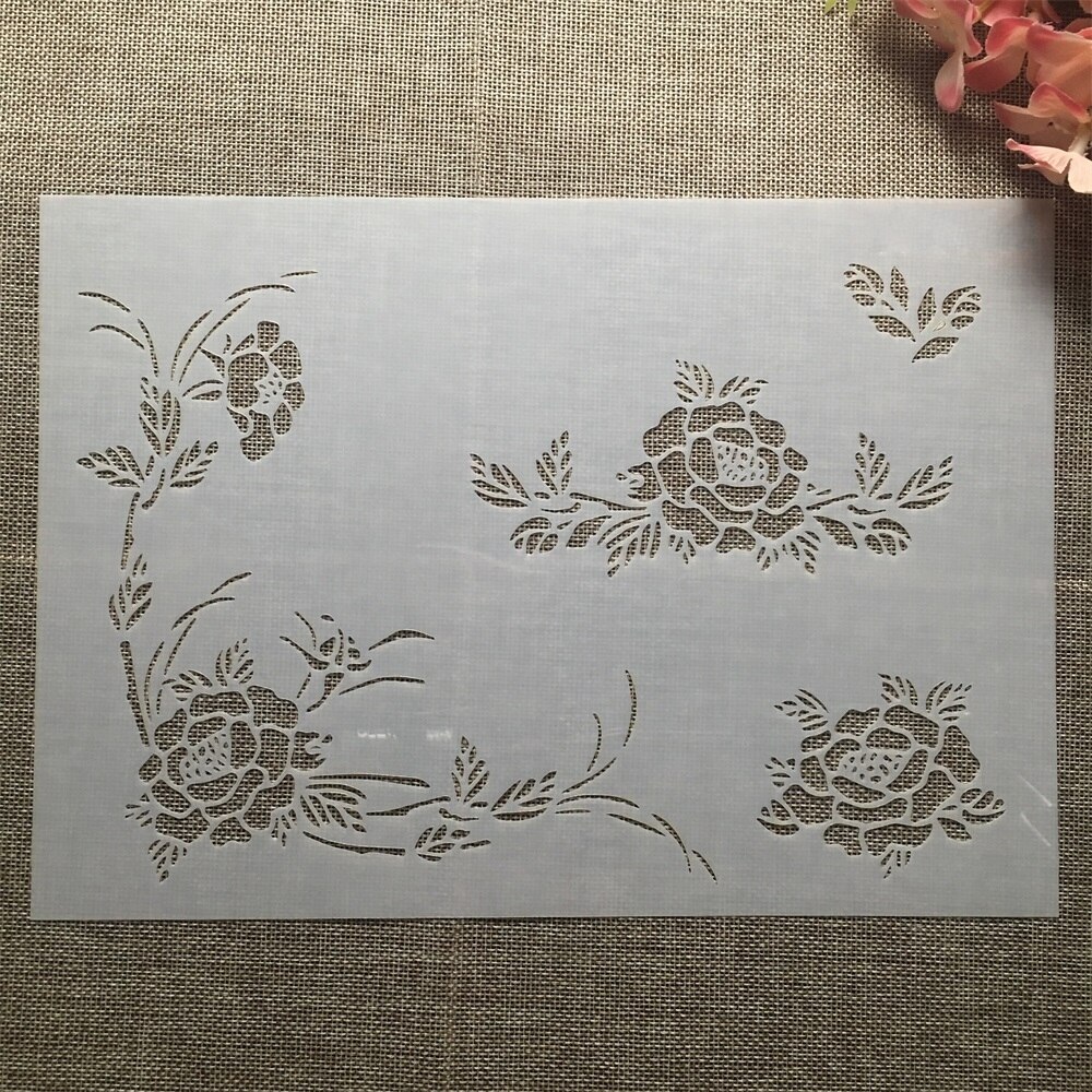 A4 29Cm Rose Bloemen Diy Gelaagdheid Stencils Muur Schilderen Plakboek Kleuring Embossing Album Decoratieve Template