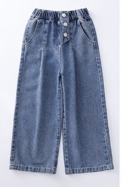 Las niñas Jeans otoño niños nuevos pantalones de pierna ancha la adolescente niños directamente botón Denim Pantalones Niñas Ropa 4 6 8 10 13Yrs: 10