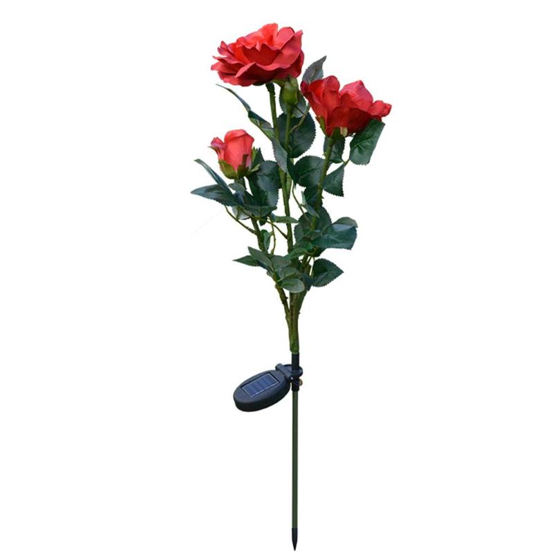 3LED Solar Simulatie Rose Bloem Licht Waterdicht Tuin Landschap Lamp Outdoor Gazon Lamp Thuis Decoratieve Bloem Night Lights: Red