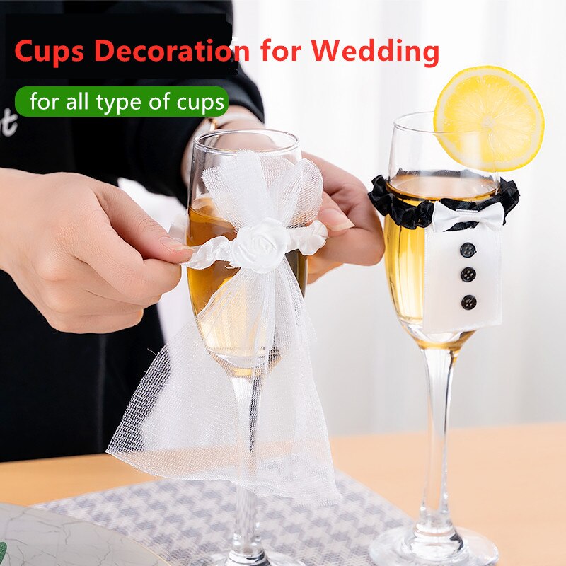 100 Pcs/50 Pairs Cup Decoratie Bruid en Bruidegom Wedding Engagement Party Tafel Cup Glas Cover Bruiloft 40% off