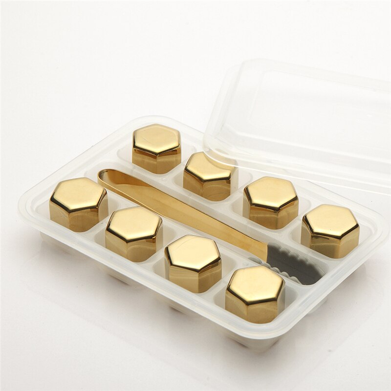 Hexagon Shape Golden Stainless Steel Whisky Ice Cubes Bar Vodka Whisky Wine Beer Cooler Rocks Coolers Holder Boxed Chiller Tools: Black