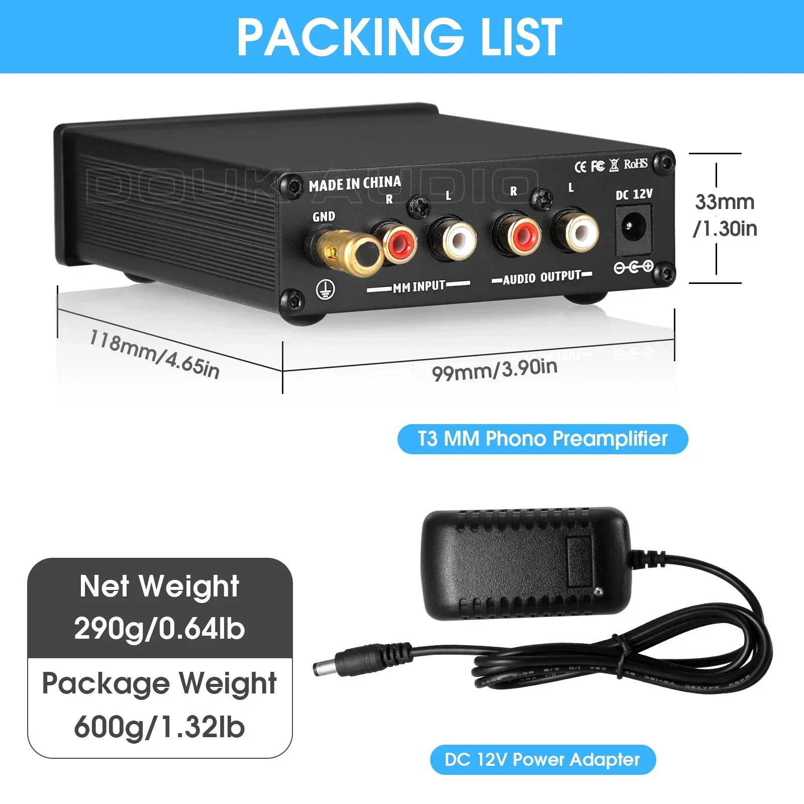Douk Audio T3 HiFi MM Phono Stage Preamp RIAA giradischi preamplificatore amplificatore giradischi