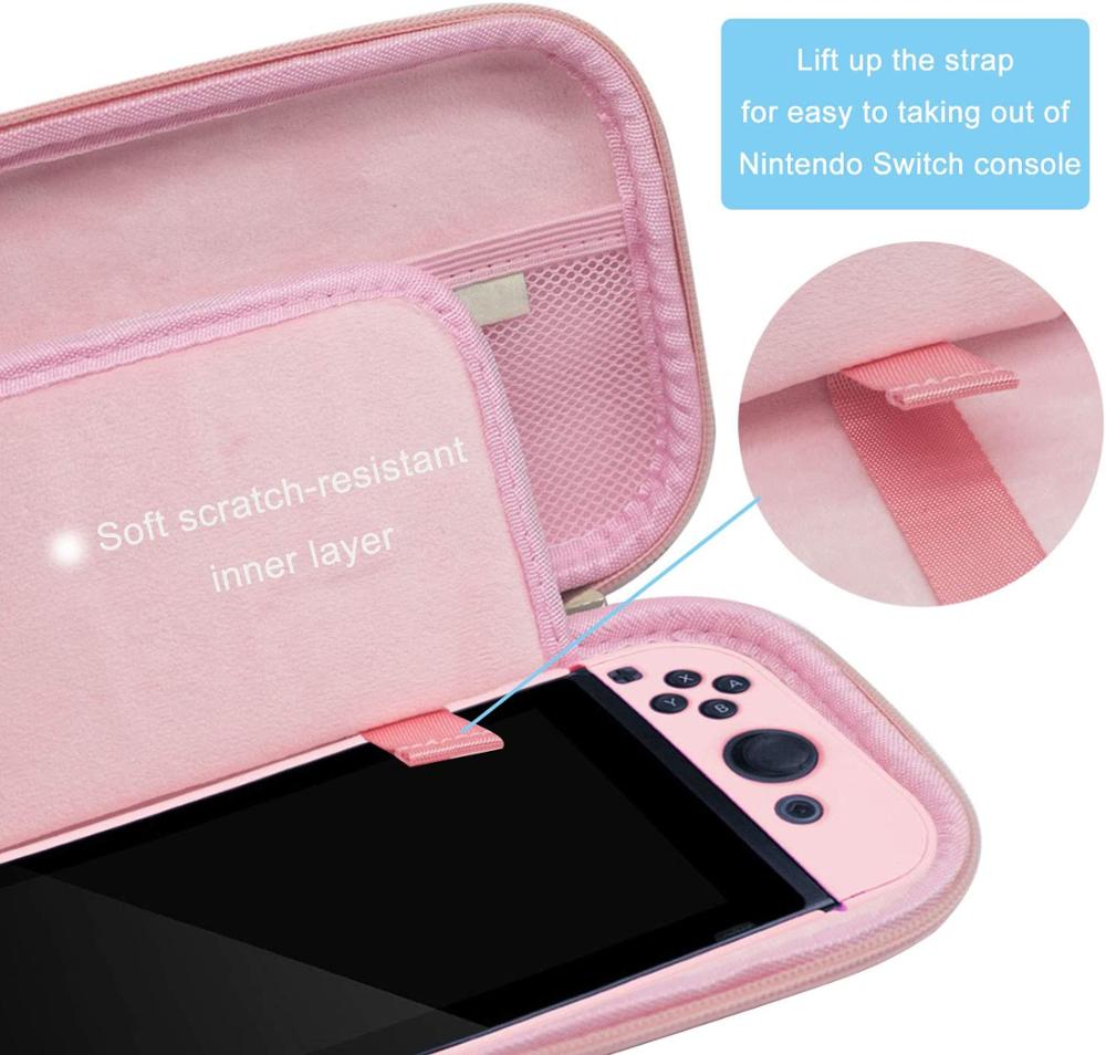 Pink Travel Carrying Case Kit for Nintendo Switch/Lite Accessories Hard Portable Protective Bundle Water-Proof Shell with Glass