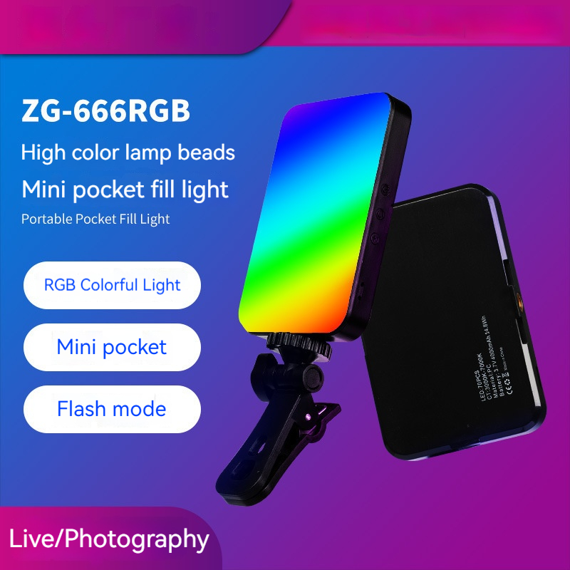 Mini RGB clip-on invullicht, draagbaar LED driekleurig zaklicht, invullicht voor livestreaming, fotografie en selfies