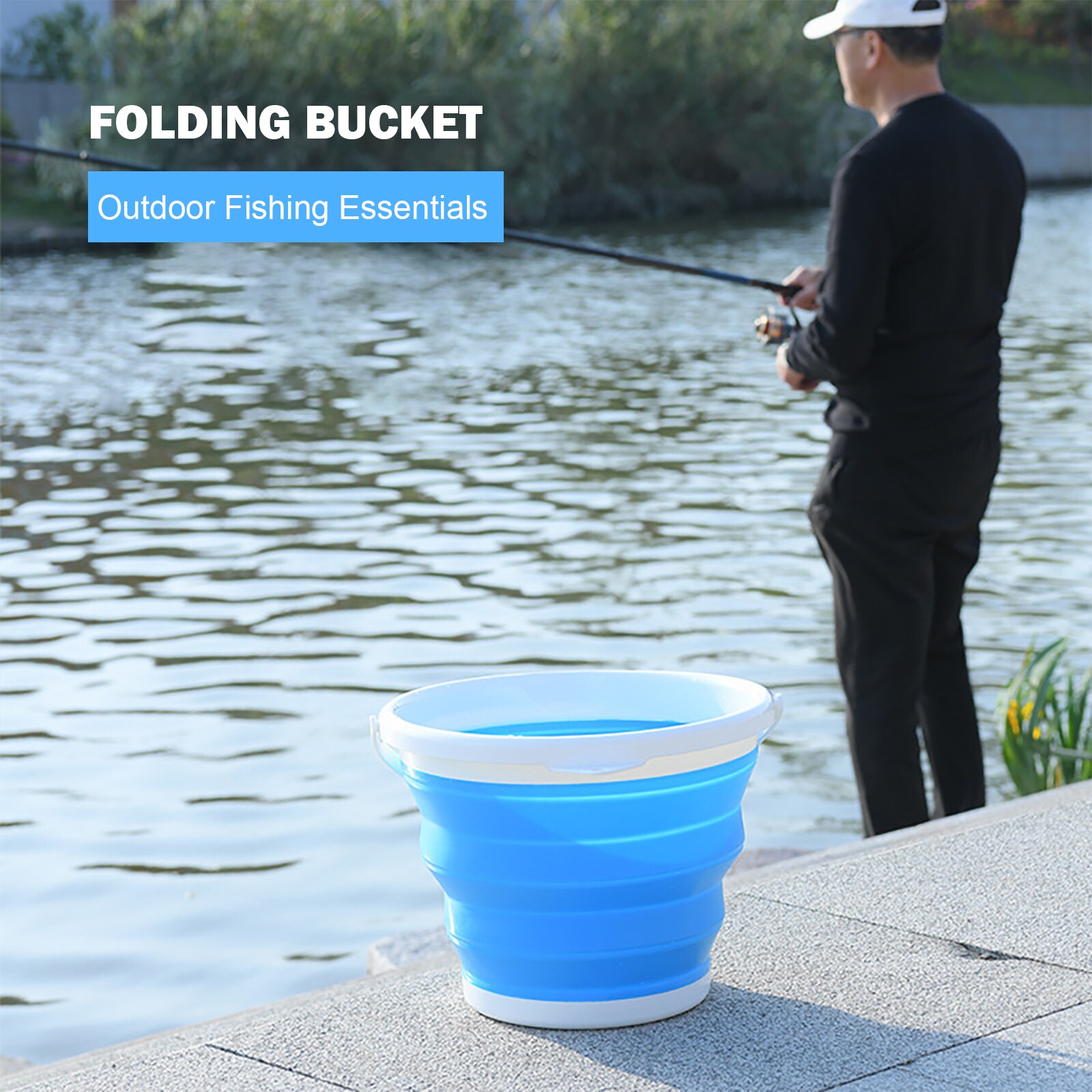 Foldable Bucket with Handle Silicone Bucket Capacity of 3L/5L/10L Multi Purpose for Beach Camping Garden House Cleaning Tool