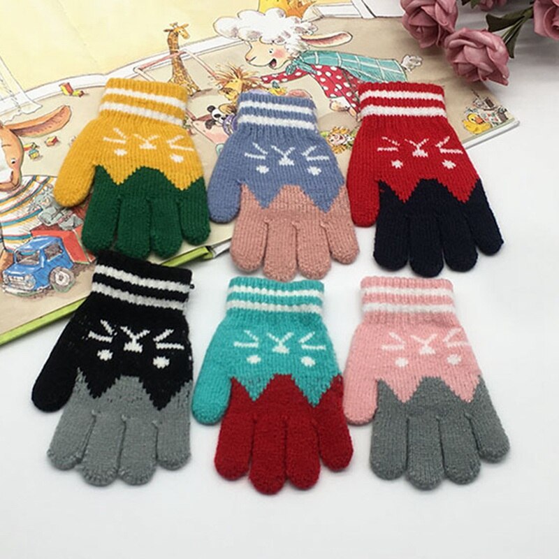 Guantes para niños y niñas de 1 par, guantes para chicas y chicos, de Cachemira de imitación, para el invierno