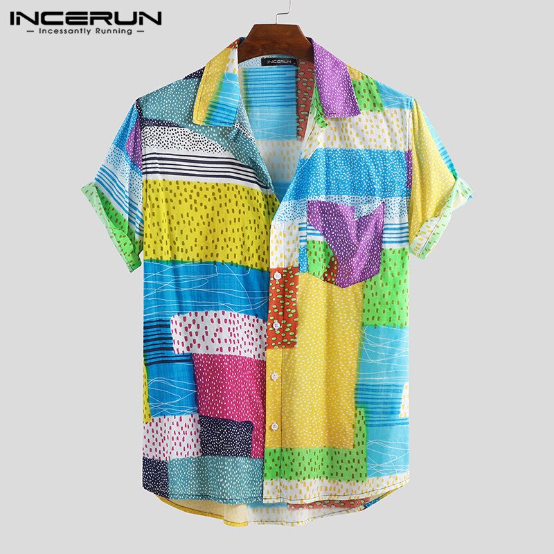 Print mænd hawaiiansk skjorte kortærmet strandferie sommer afslappet herremærke skjorter streetwear chic camisa incerun
