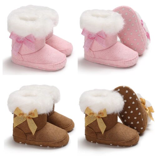 0-18Month Cute Newborn Baby Girl Bow Anti-Slip Soft Slipper Shoes Warm Snow Boots