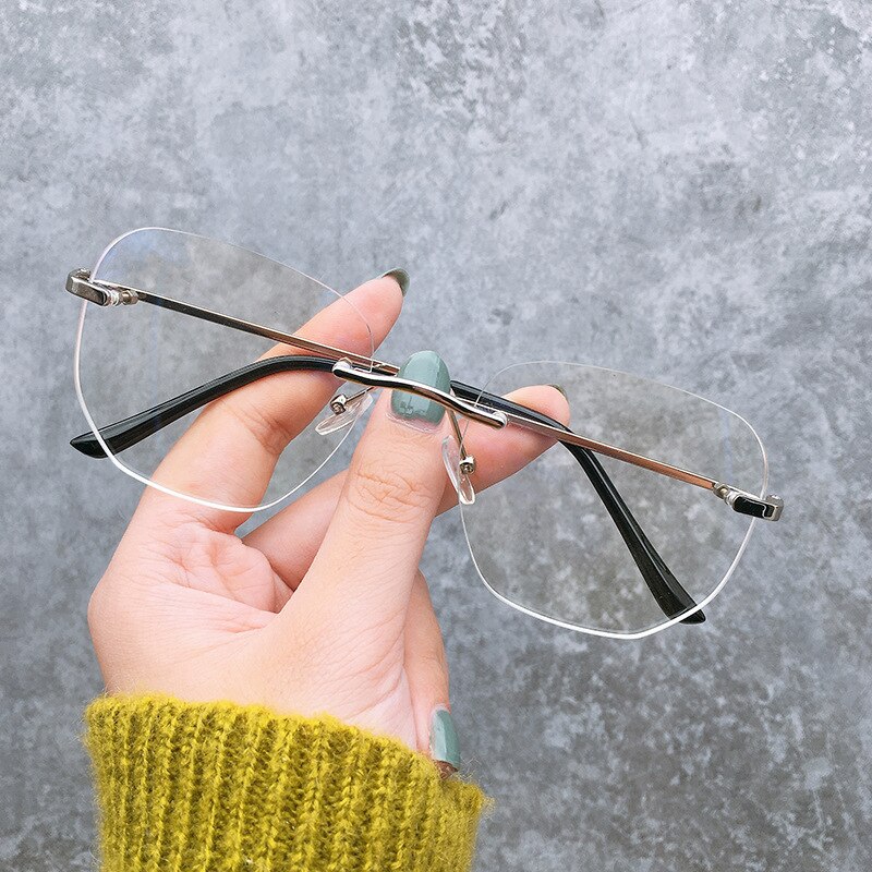 Transparent Computer Glasses Frameless Women Men Anti Blue Light square Eyewear Blocking Glasses Optical Spectacle Eyeglass: Silver