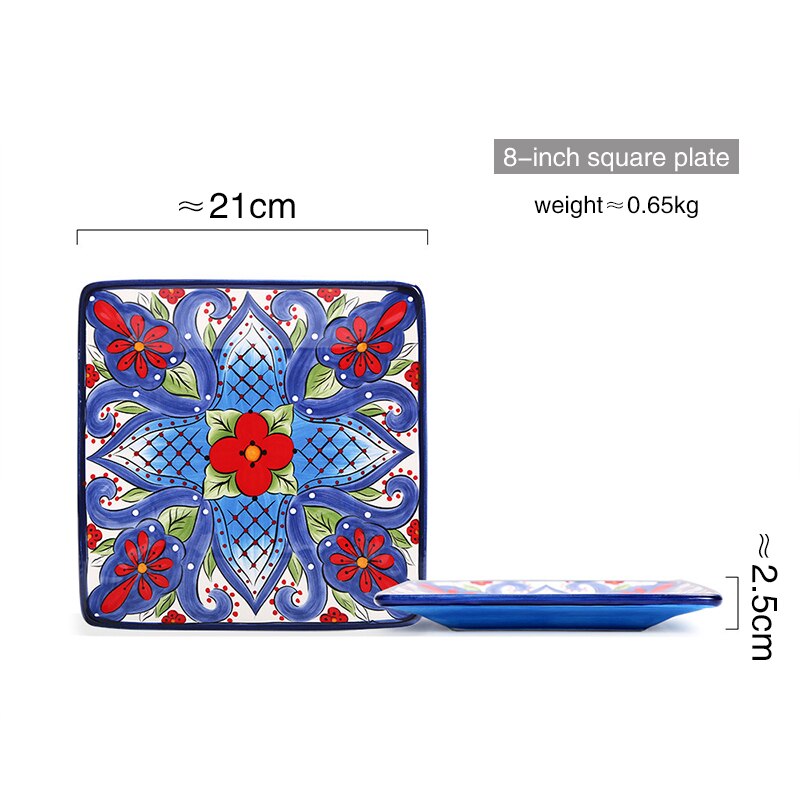 Ceramic Dinnerware Set with Flower Print Plate Bowl Mug Big Size Tableware Dish Steak Plates Retro Set