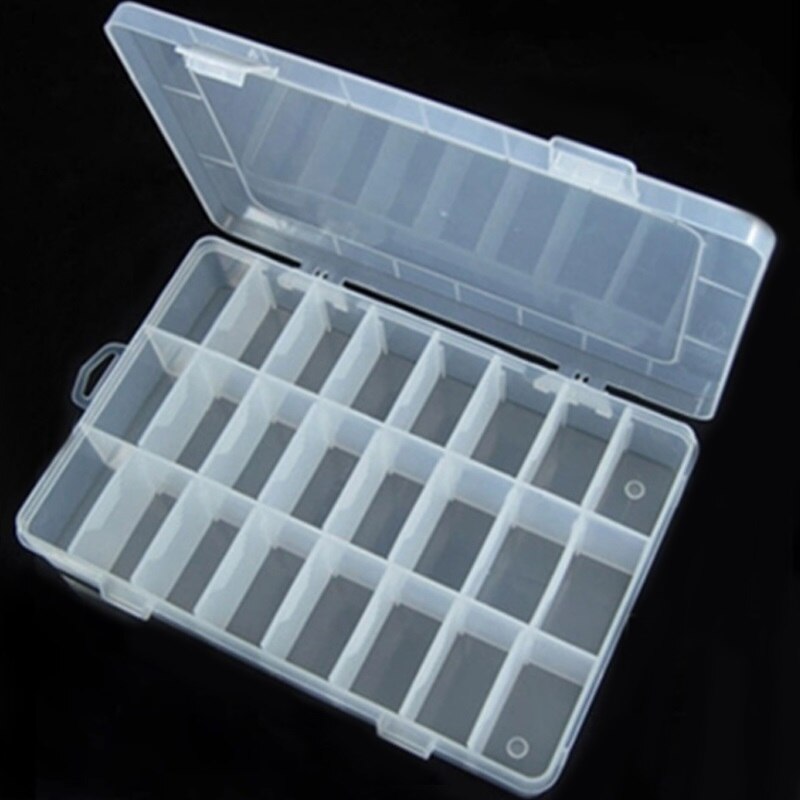 Adjustable 24 Compartment Transparent Plastic Storage Box Jewelry Earring Case small objects Caja de almacenaje: 24 grids