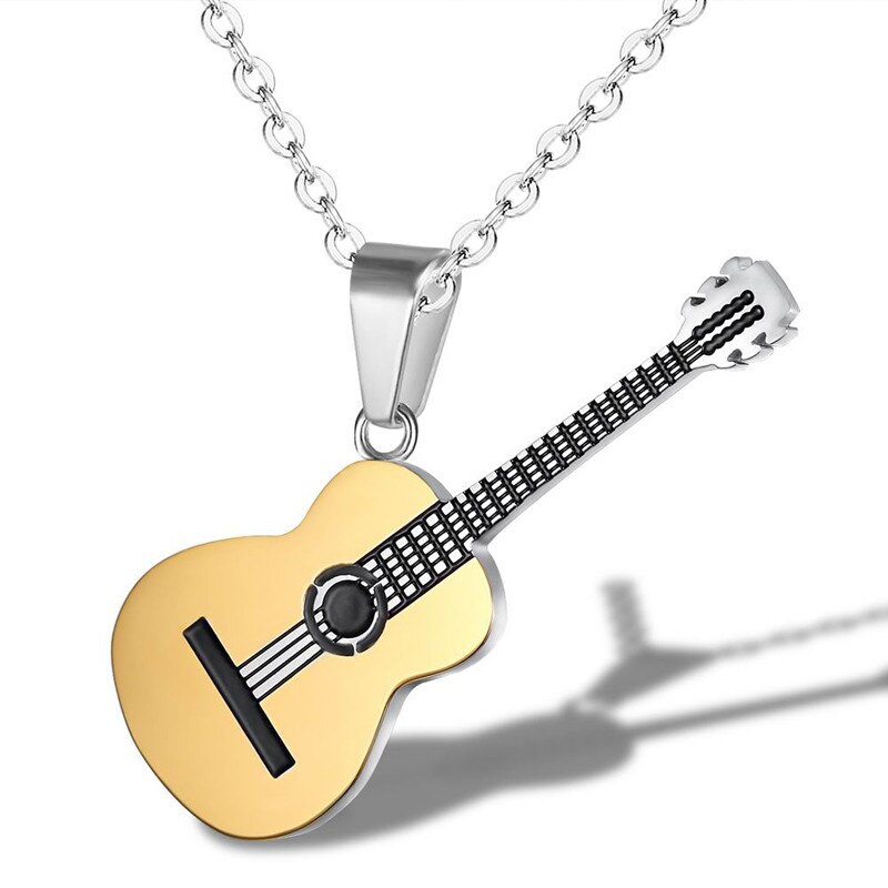 Rinhoo Trendy Leather Chain Guitar Necklace For Men Punk Rock Music Jewelry Stainless Steel Pendant Necklace: 1