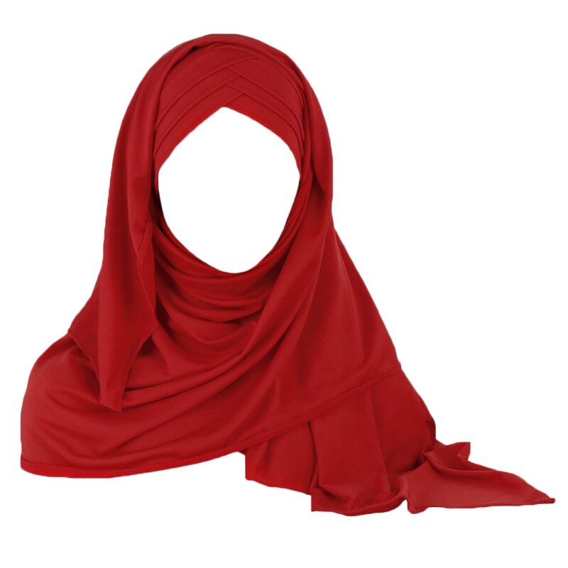 Vrouwen Melk Filer Effen Kleur 2 In 1 Tulband Hoed Instant Sjaal Maleisië Moslim Arabische Cross Plisse Hijab Cap Hoofd wrap Cover Islami: SCARLET