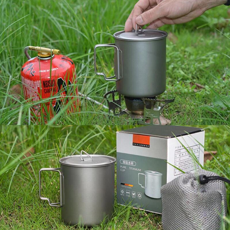 Taza de titanio ultraligera, utensilios de cocina para el hogar, al aire libre, taza de agua portátil, vajilla, olla de cocina para Picnic, Camping, 750/550/350ml