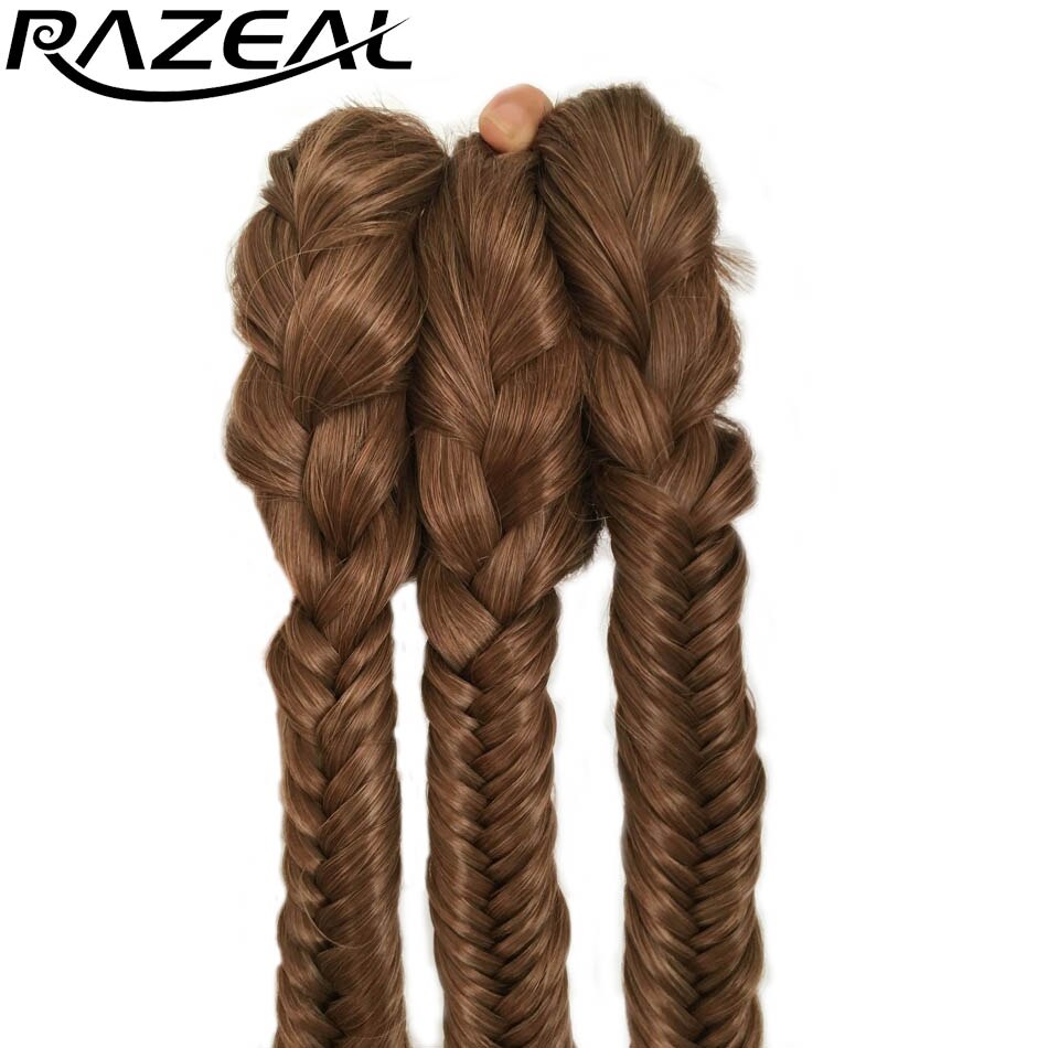 Razeal 20 inches Women's Clip In Braided Synthetic Hair Fishtail Ponytail With Elastic Drawstring Rope Black Color