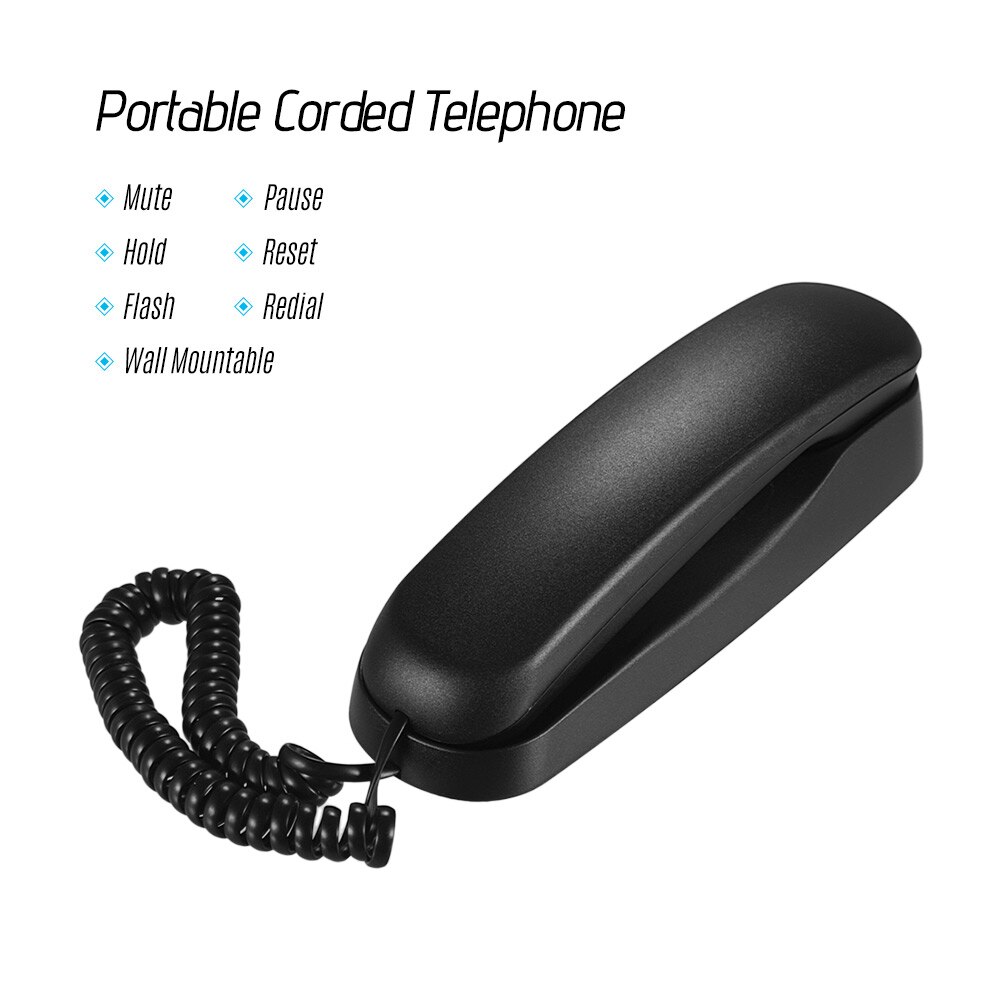 Mini vaste telefoon met snoer voor op het bureau, wandmontage, ondersteunt dempen/pauzeren/vasthouden/resetten/flashen/opnieuw kiezen functies