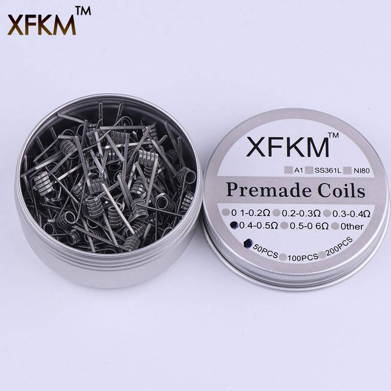 XFKM 50 pcs alien fused clapton tiger mix flat twisted coils premade wrap wires Quad hive Heating Resistance coil a1