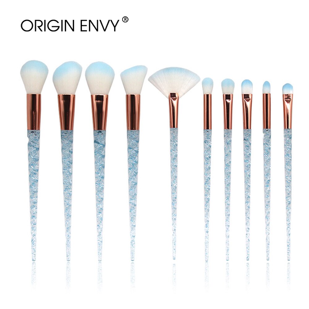 ORIGIN ENVY 10 Uds multifunción unicornio brocha de maquillaje blanco Patrón En Espiral pinceles de maquillaje en forma de cuerno brocha para cejas brocha para sombra de ojos: Blue