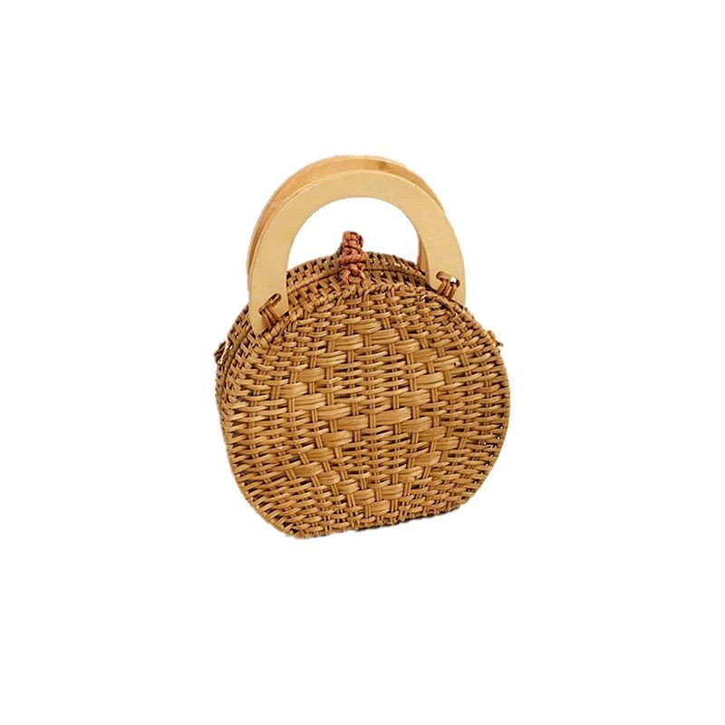 Koreaanse Versie Effen Rotan Geweven Stro Tas Vrouwen Retro Eenvoudige Ronde Harde Handtas Dames Leisure Schoudertas Vrouw