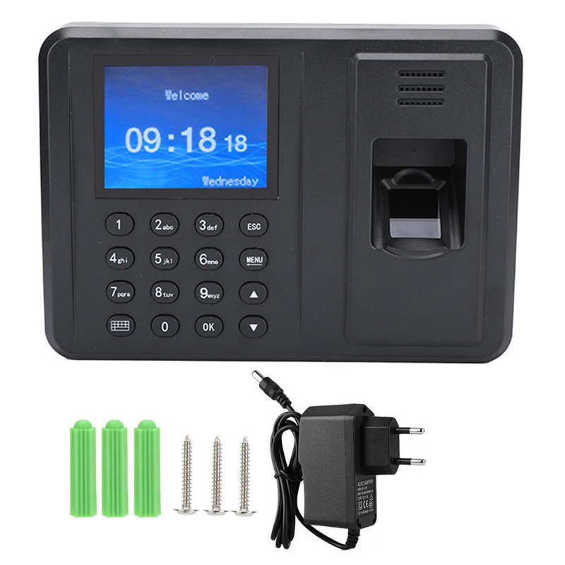 DC 5V Fingerprint Attendance Recorder Machine 2.4" TFT Screen Fingerprint Recorder Attendance Clock Time Card Machine: EU Plug